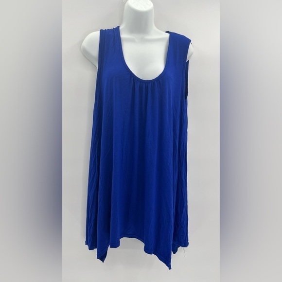 Cobalt Blue Tank Top for Women | Casual Sleeveless Tunic | Flared Hem Swing - Picture 3 of 7